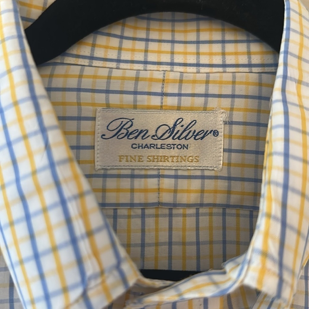 Ben Silver Mens Traditional Check Yellow/Blue Button Down Shirt Sz 16-34 Classic - Picture 7 of 13